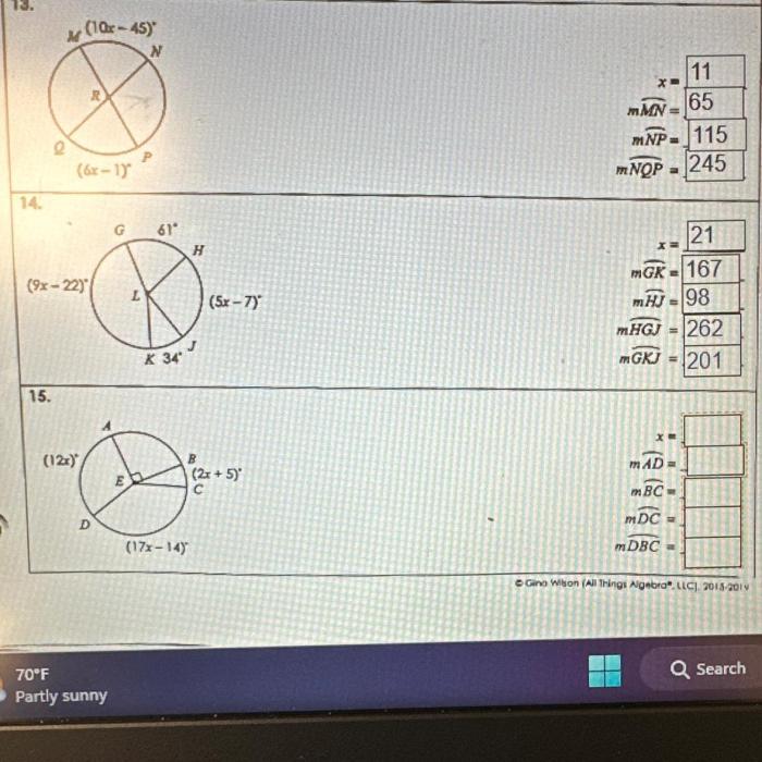 Unit 10 circles test answer key