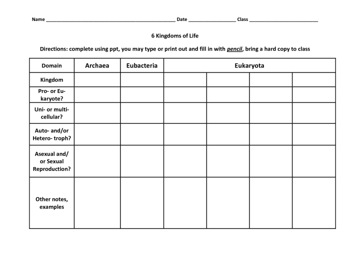 Six kingdoms worksheet answer key