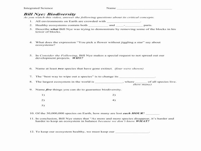 Bill nye biodiversity worksheet answers