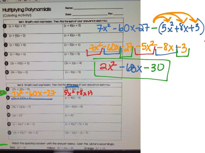 Multiplying polynomials coloring activity answers