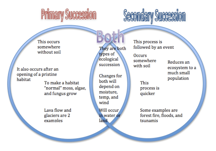 Primary succession and secondary succession venn diagram